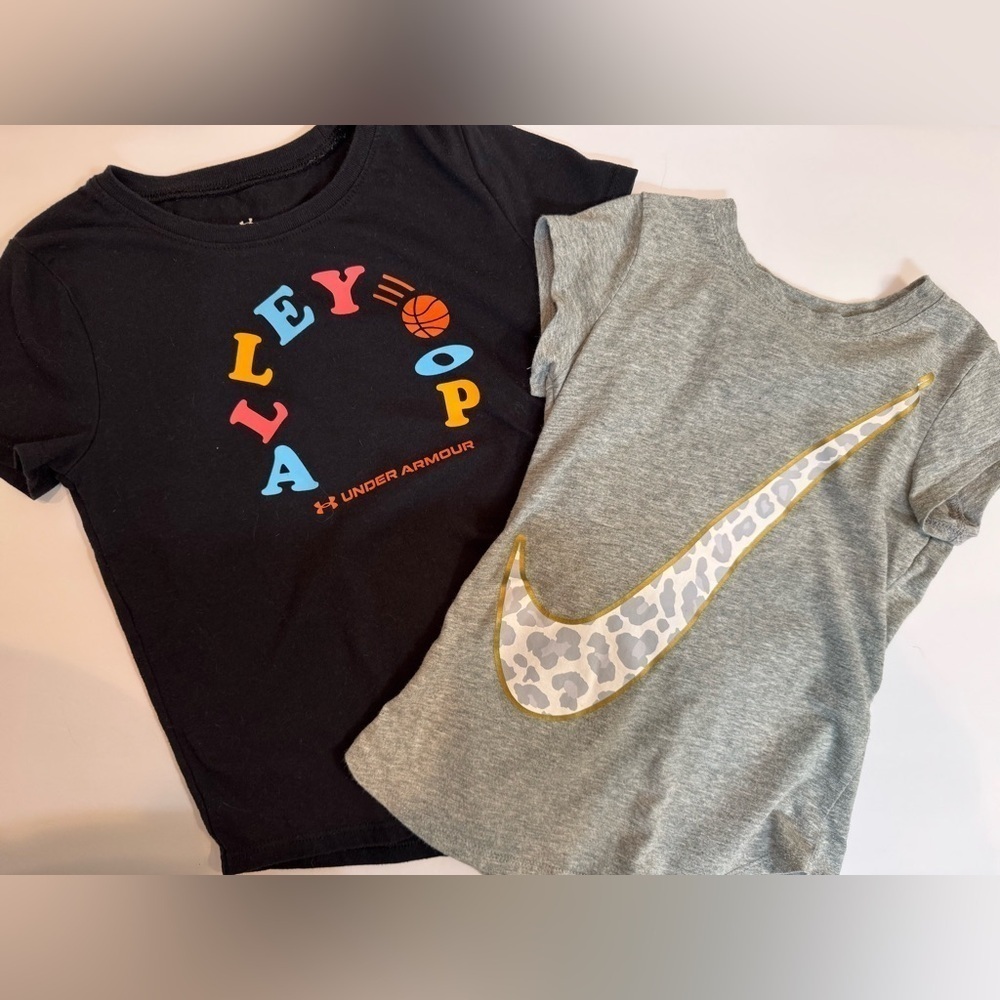 Little Girls Under Armour and Nike Short Sleeve T-Shitrs Gray/ Black 4/5 and 6X